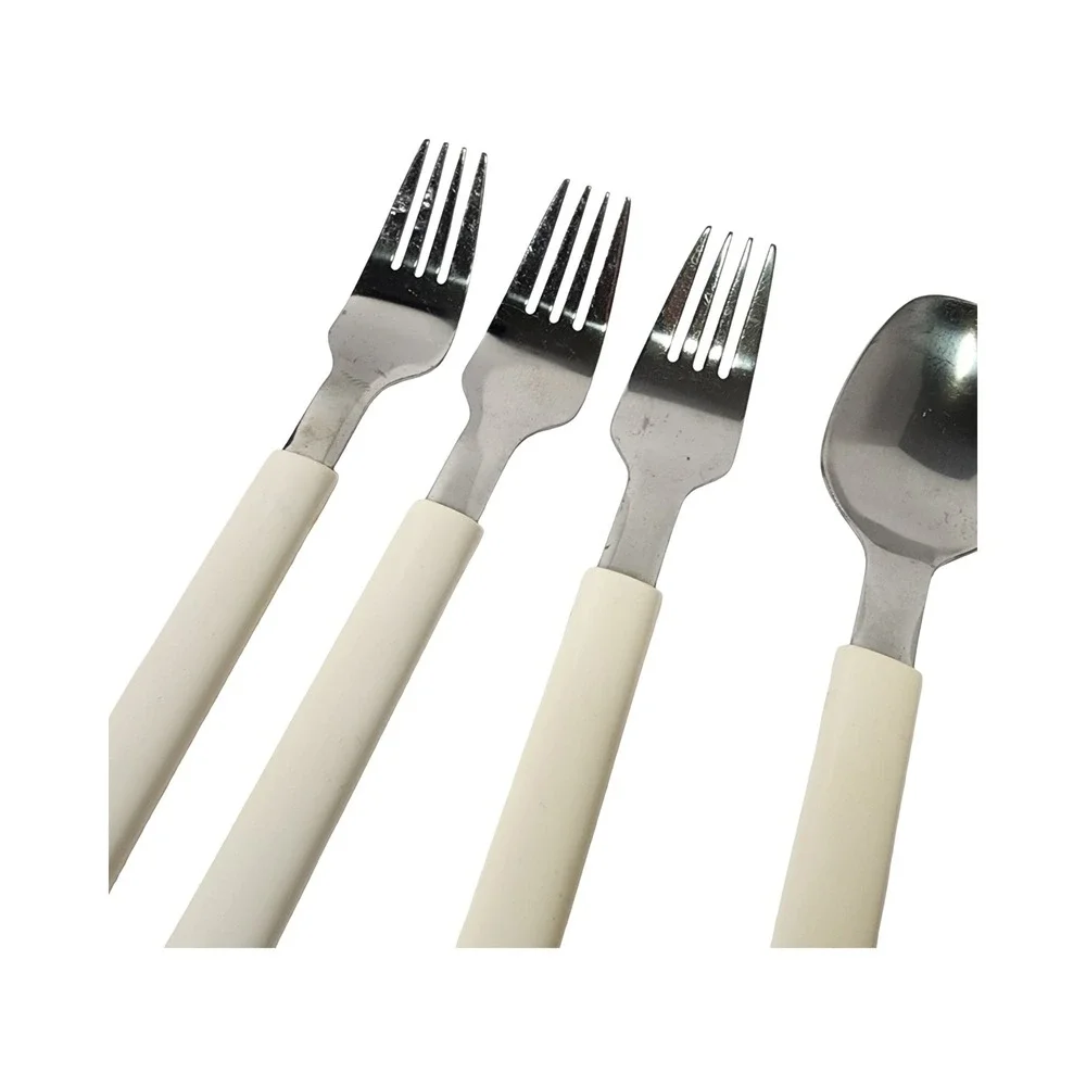 Vintage Stainless Steel Utensil Set Cream Handle 3 Forks 2 Spoons 2 Knives‎
